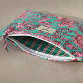 Trousse de maquillage fleur turquoise